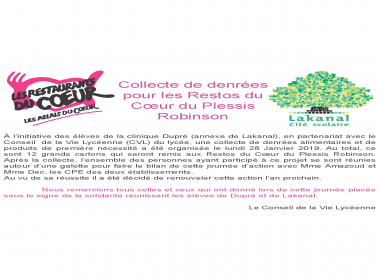 Remerciements collecte Restos du coeur